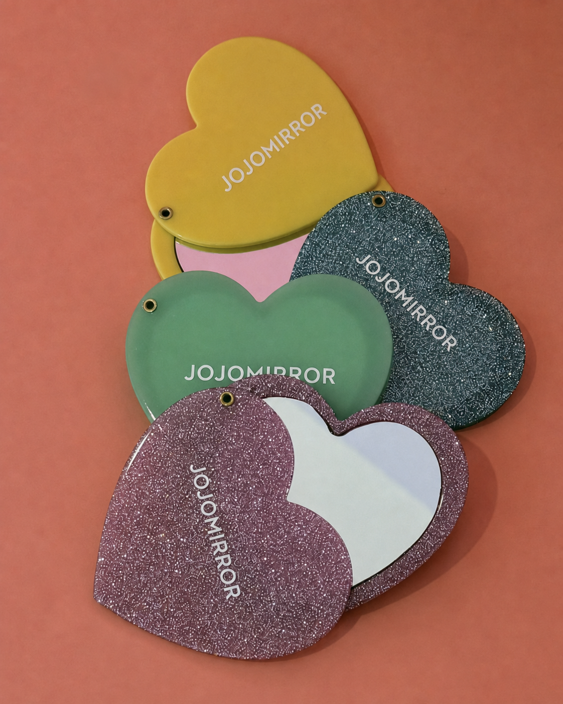 Acetate-shell heart compact mirror example with custom shape color and logo