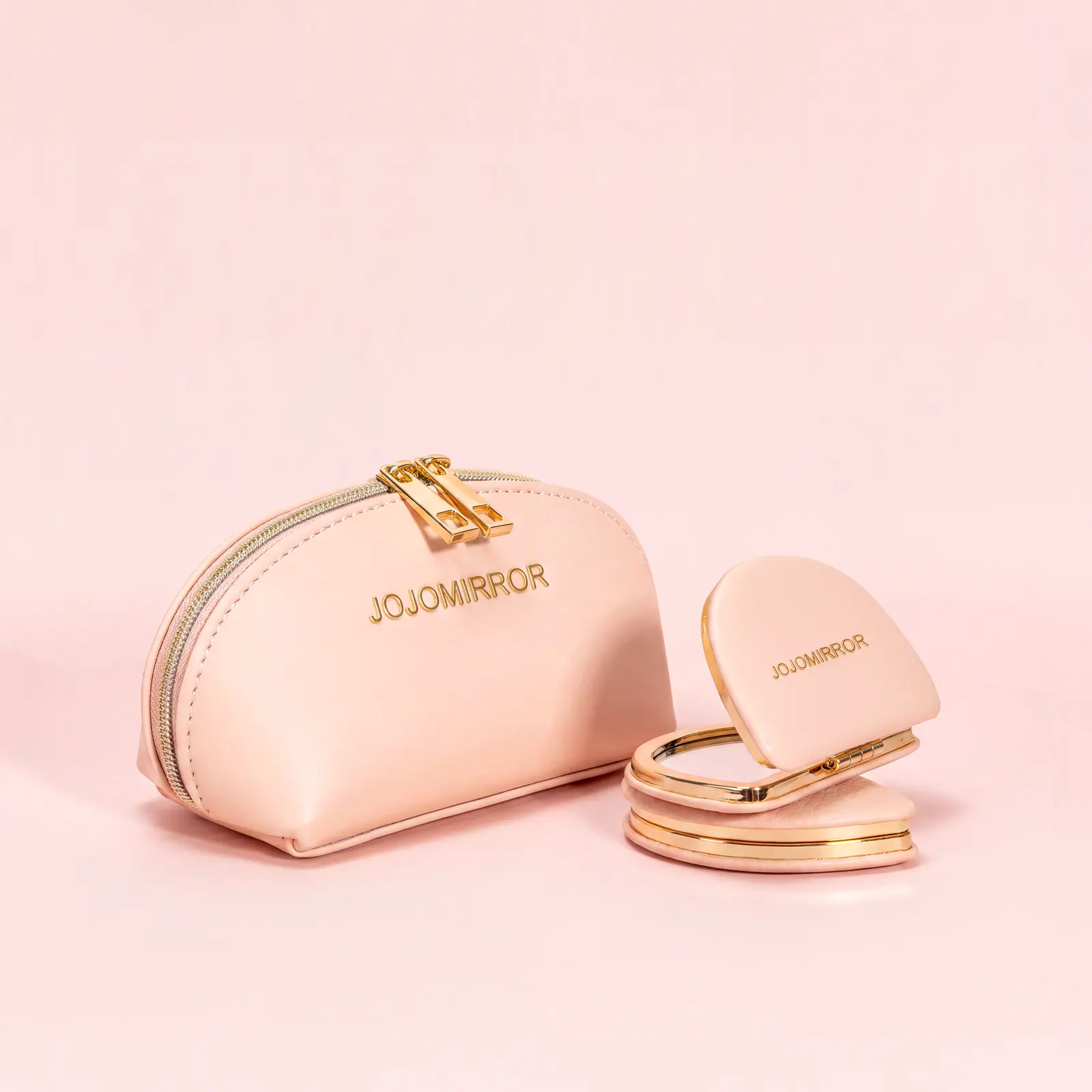 Soft-square compact mirror with matching cosmetic bag